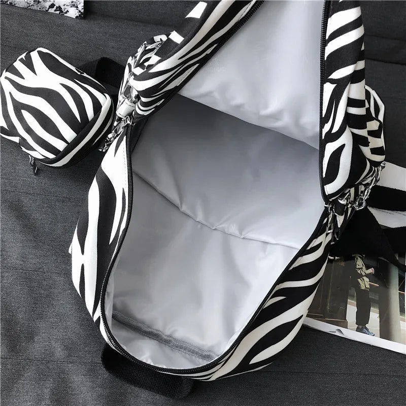 Leopard Print Chain Backpack for Teenage Girls