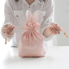 Girls Storage Bag Rabbit Fur Ball Drawstring Makeup Organizer