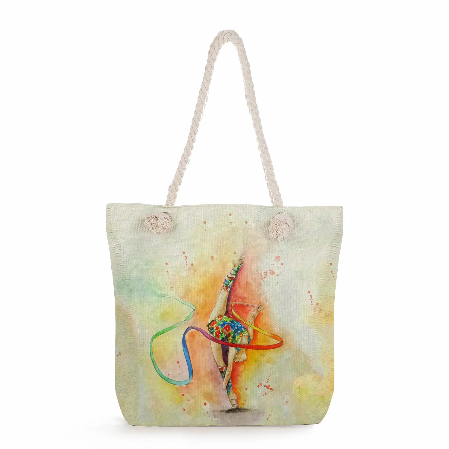 Watercolor Gymnastics Art Print Tote Bag - High Capacity Handbag for Women