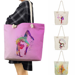 Watercolor Gymnastics Art Print Tote Bag - High Capacity Handbag for Women