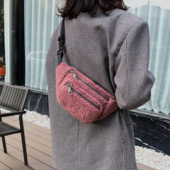 Women's Winter Lamb Wool Fanny Pack Crossbody Purse Plush Waist Bag