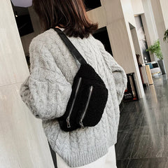 Women's Winter Lamb Wool Fanny Pack Crossbody Purse Plush Waist Bag