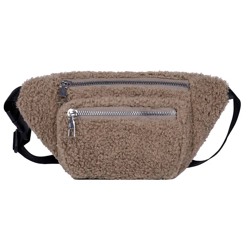 Women's Winter Lamb Wool Fanny Pack Crossbody Purse Plush Waist Bag