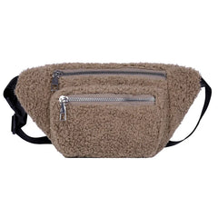 Women's Winter Lamb Wool Fanny Pack Crossbody Purse Plush Waist Bag