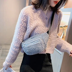 Women's Winter Lamb Wool Fanny Pack Crossbody Purse Plush Waist Bag