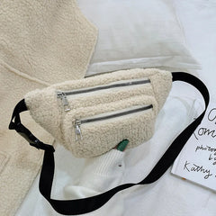 Women's Winter Lamb Wool Fanny Pack Crossbody Purse Plush Waist Bag