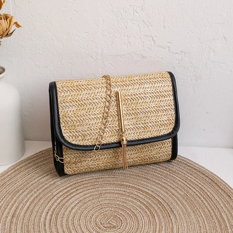 Women's Woven Straw Messenger Bag Small Square Bag