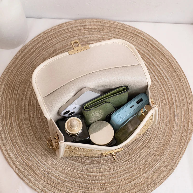 Women's Woven Straw Messenger Bag Small Square Bag
