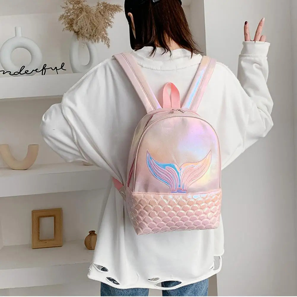 Sequined Fish Tail Backpack for Girls, Large Zipper School Bag