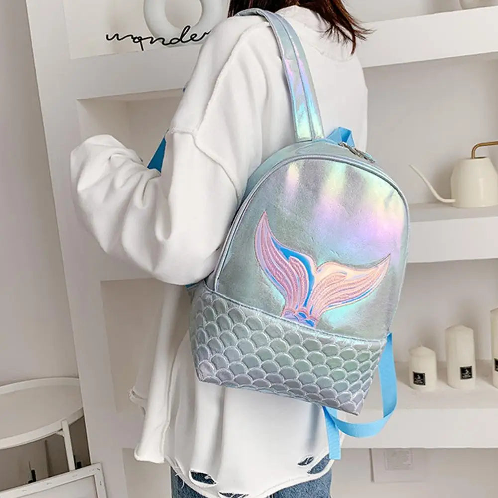 Sequined Fish Tail Backpack for Girls, Large Zipper School Bag