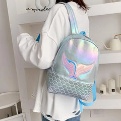 Sequined Fish Tail Backpack for Girls, Large Zipper School Bag