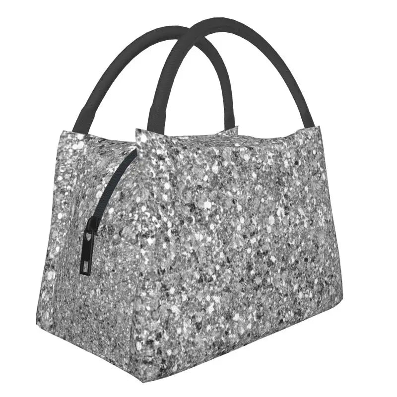 Glitters And Glitz Silver Insulated Lunch Bag for Women