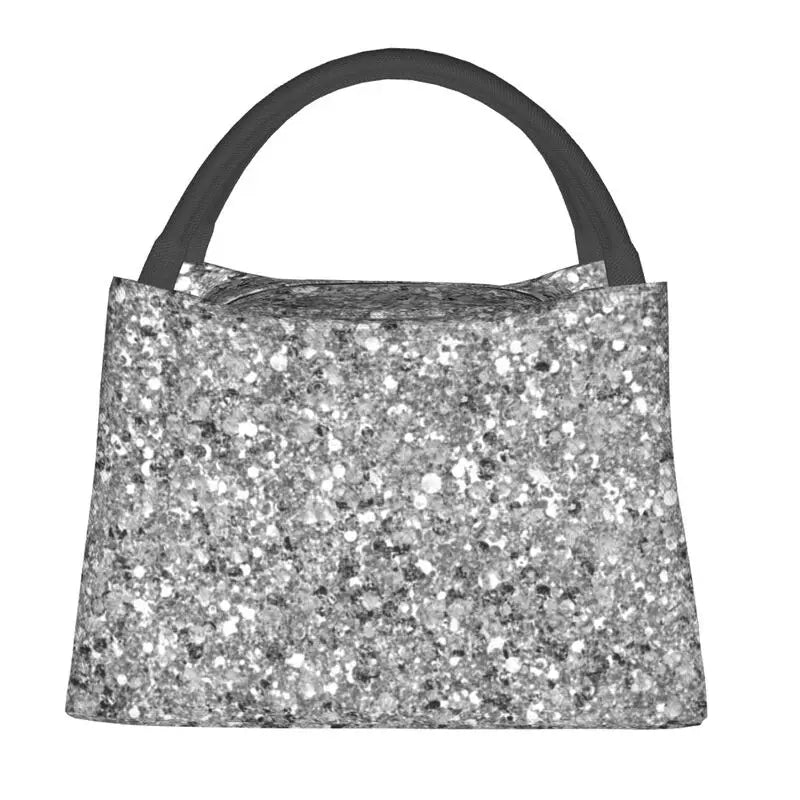Glitters And Glitz Silver Insulated Lunch Bag for Women
