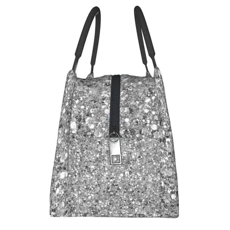 Glitters And Glitz Silver Insulated Lunch Bag for Women