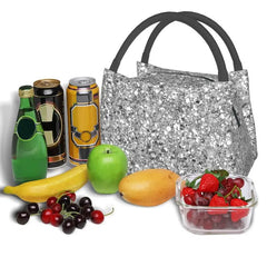 Glitters And Glitz Silver Insulated Lunch Bag for Women