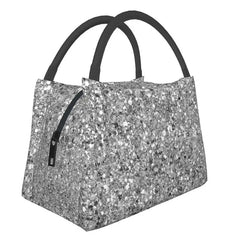 Glitters And Glitz Silver Insulated Lunch Bag for Women