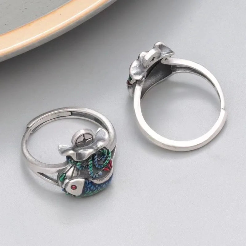 Vintage Koi Fish Ring with Glue Drop Craft Oil Drop Design