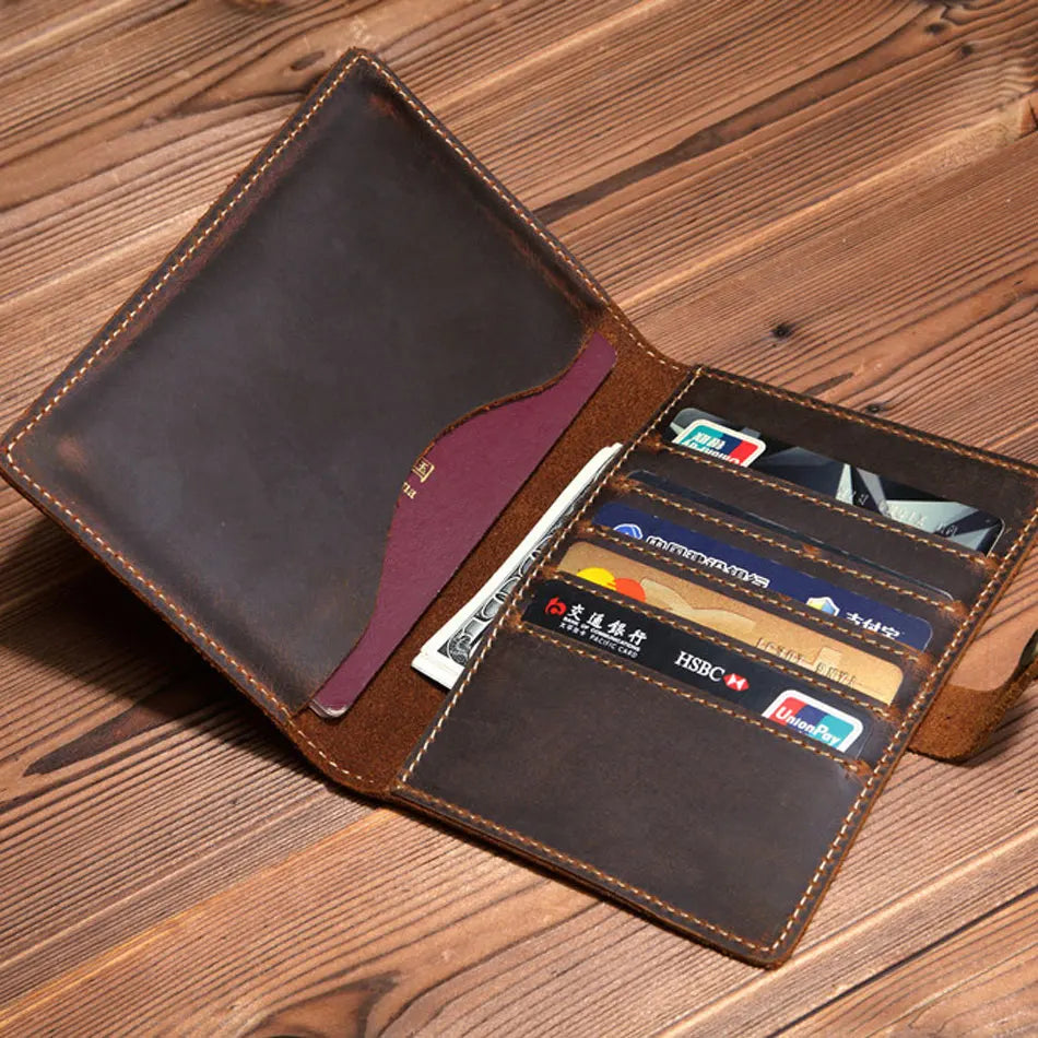Genuine Leather Passport Cover Crazy Horse Cow Leather Travel Passport Holder