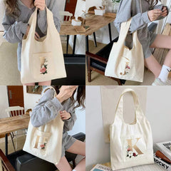Cartoon Canvas Vest Shoulder Bag Large Capacity Shopping Bags