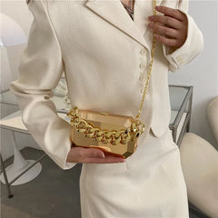 Silver Metal Box Bag For Women Dinner Bags High Shoulder Bags