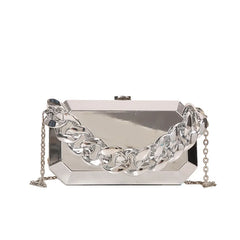 Silver Metal Box Bag For Women Dinner Bags High Shoulder Bags