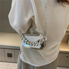 Silver Metal Box Bag For Women Dinner Bags High Shoulder Bags