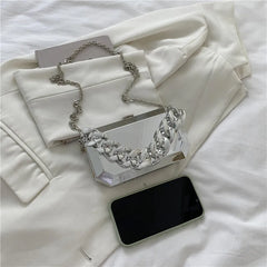 Silver Metal Box Bag For Women Dinner Bags High Shoulder Bags