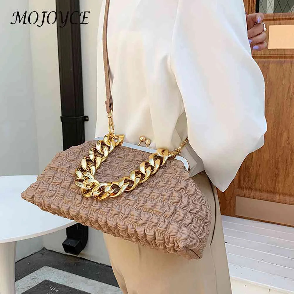 Thick Chain Clutch Bag Plaid Underarm Bag Casual Soft Hasp for Evening Banquet