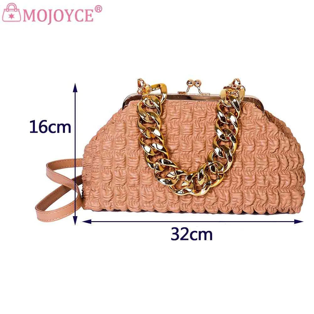 Thick Chain Ladies Handbags Pleated Plaid Female Clutch Bag