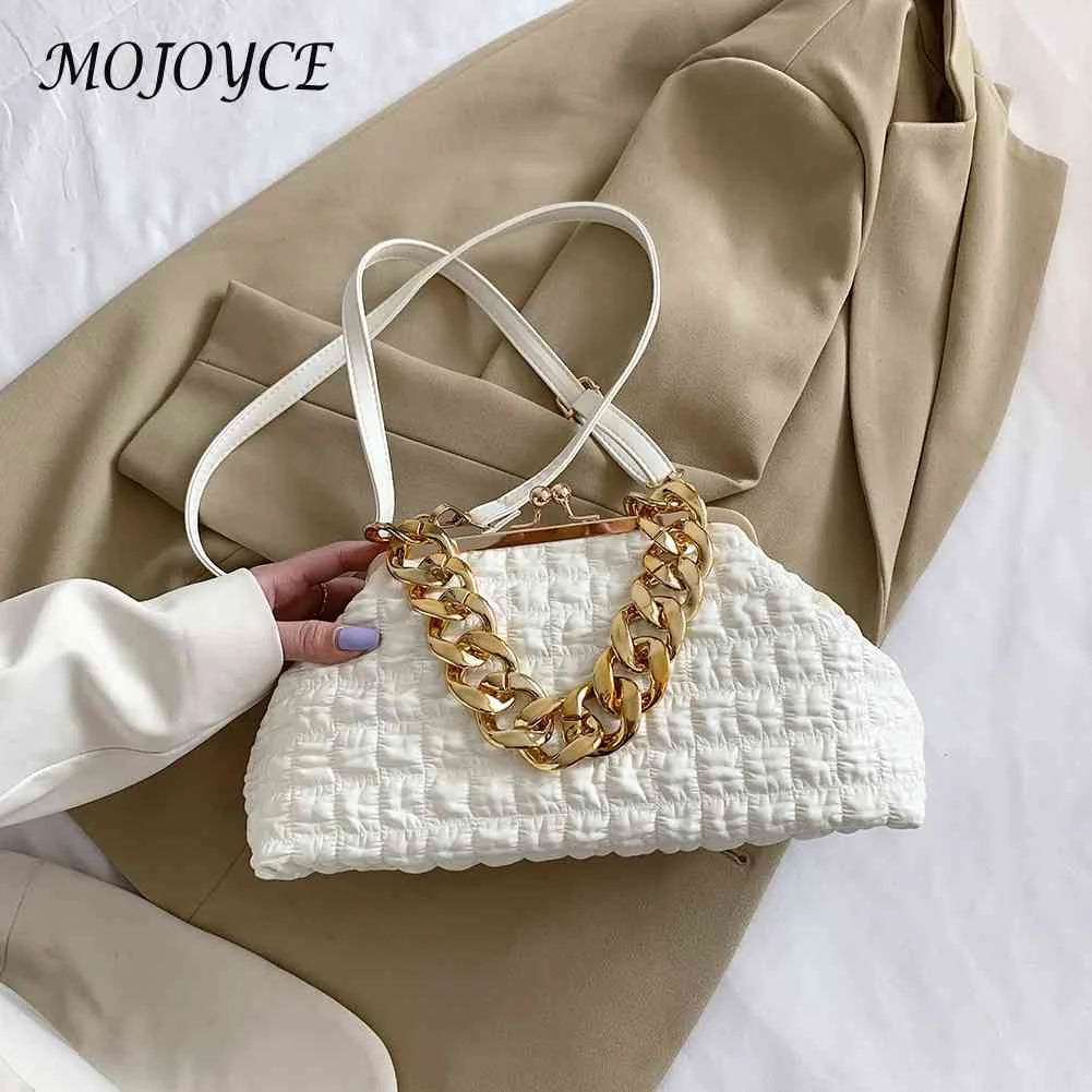 Pleated Plaid Underarm Handbag Casual Soft Hasp for Evening Banquet
