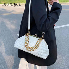 Pleated Plaid Underarm Handbag Casual Soft Hasp for Evening Banquet