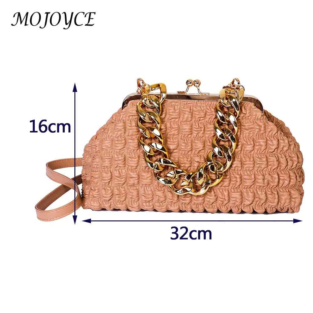 Pleated Plaid Underarm Handbag Casual Soft Hasp for Evening Banquet