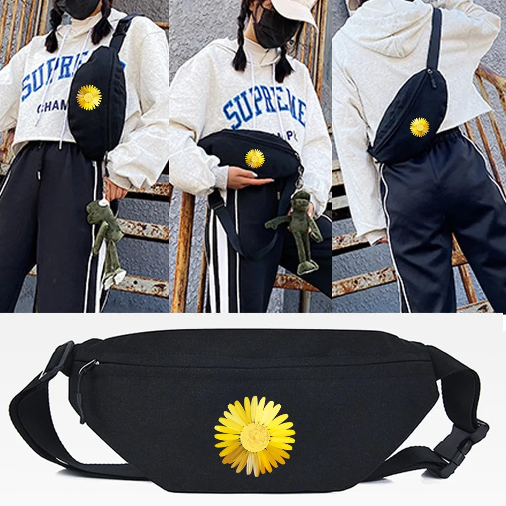Golden Daisy Print Waist Bag Sport Fanny Pack Casual Bum Bag