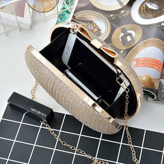 Golden Evening Clutch Bag Metal Bow Bridal Handbag Chain