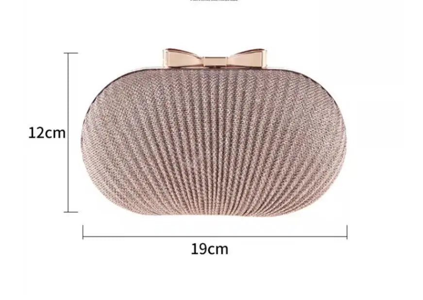 Golden Evening Clutch Bag Metal Bow Chain Shoulder Bag