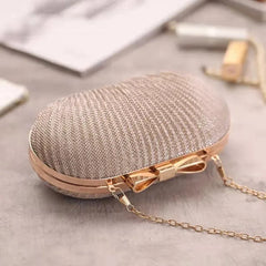 Golden Evening Clutch Bag Metal Bow Chain Shoulder Bag