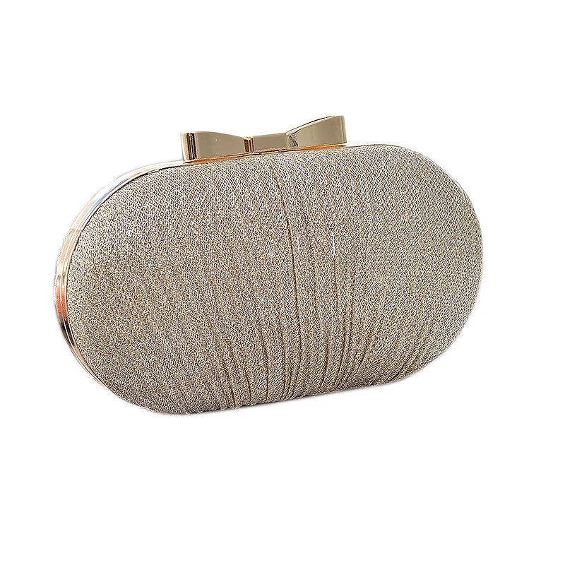 Golden Evening Clutch Bag Metal Bow Bridal Handbag Chain