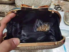 Golden Evening Clutch Bag Metal Bow Chain Shoulder Bag