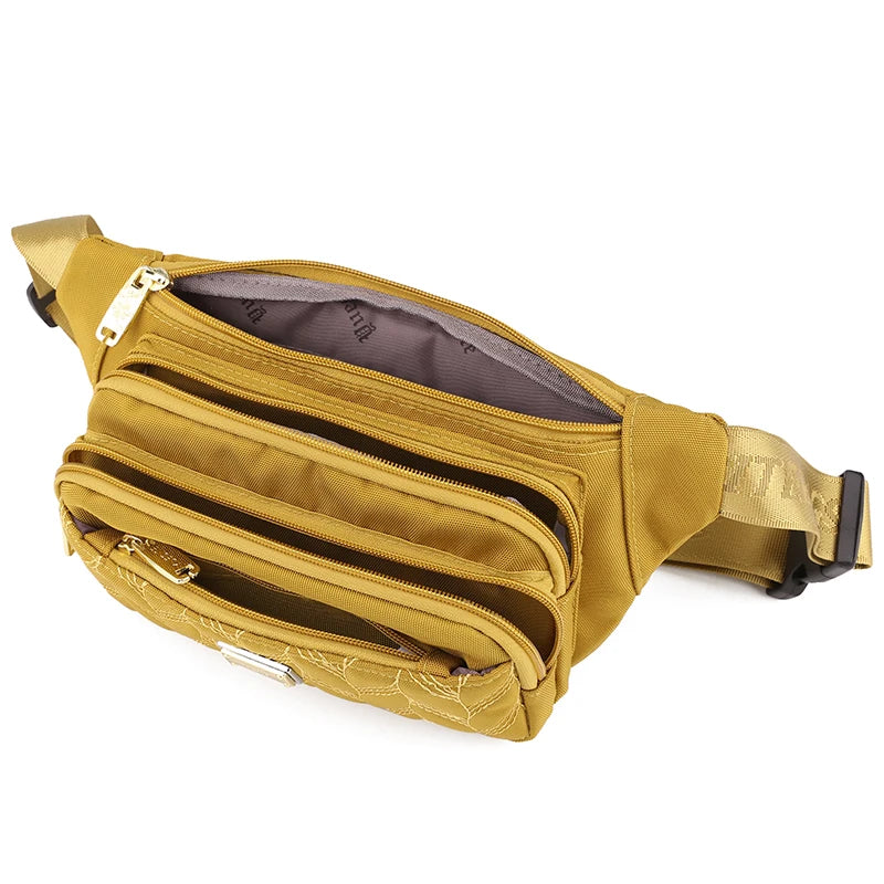 Golden Fanny Packs Women Waterproof Nylon Waist Pack Hip Bum Belt Bags