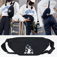 Golden Feather Print Waist Bag Crossbody Shoulder Purse Unisex Tote Bag