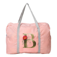 Golden Flower Letter Pattern Travel Bags Foldable Luggage Bag Unisex