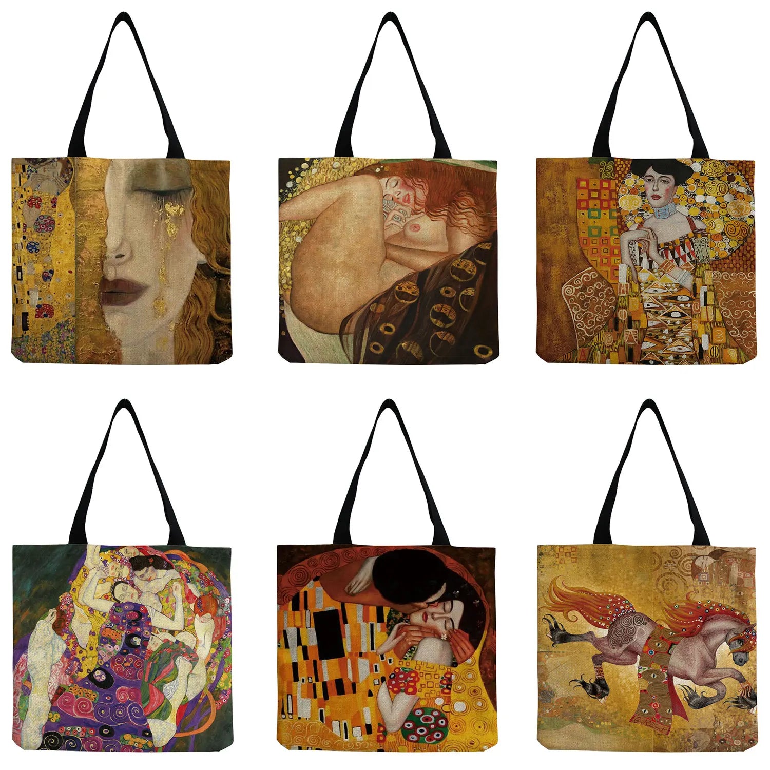 Golden Oil Painting Tears Tote Bag Gustav Klimt Ladies Handbag