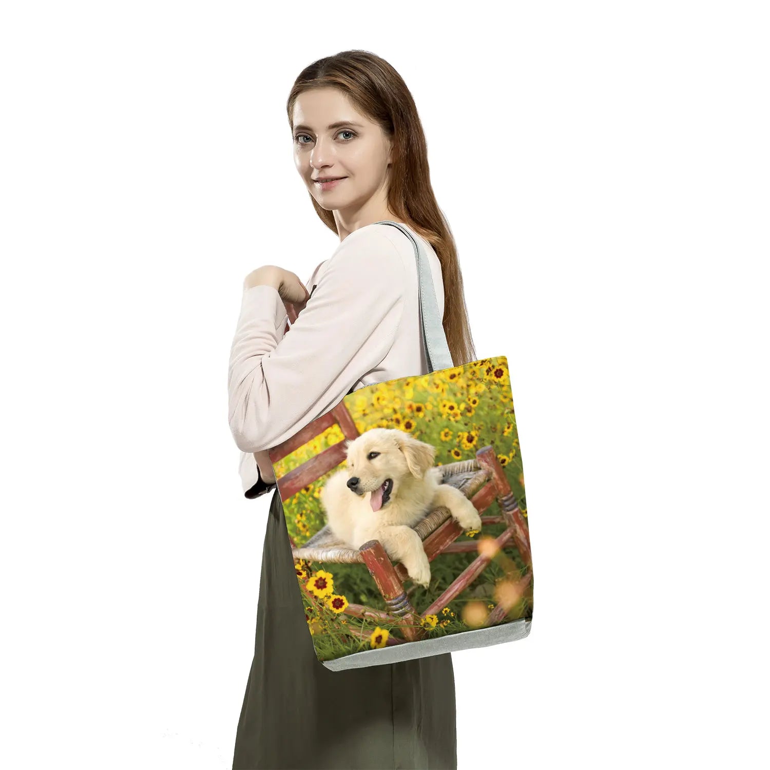 Golden Retriever Printed Reusable Shopping Bags Dog Women Animal