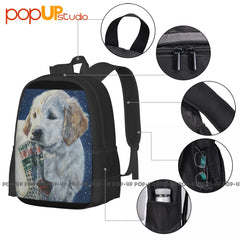 Golden Retriever Puppy Christmas Backpack Large Capacity Gym Bag