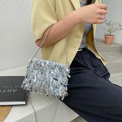Golden Sequin Beaded Tassel Crossbody Bag Clutch Purse Handbag