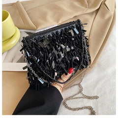 Golden Sequin Beaded Tassel Crossbody Bag Clutch Purse Handbag