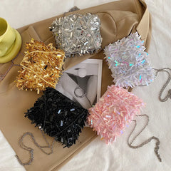 Golden Sequin Beaded Tassel Crossbody Bag Clutch Purse Handbag