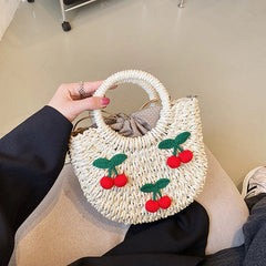 Straw Pillow Bag Women Summer Boston Handbag Ladies Cross-body Bag