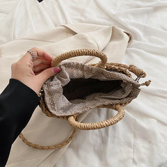 Straw Pillow Bag Women Summer Boston Handbag Ladies Cross-body Bag
