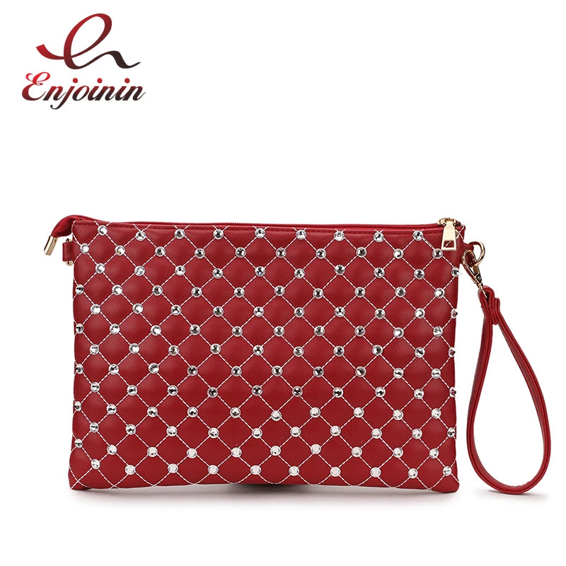 Diamond Lingge Pu Leather Red Envelope Bag Handbag Shoulder Bag